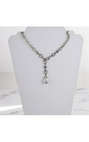 Κολιέ Ατσάλινο με Καρδιές και Μοτίφ Μάτι σταγόνα Ασημί