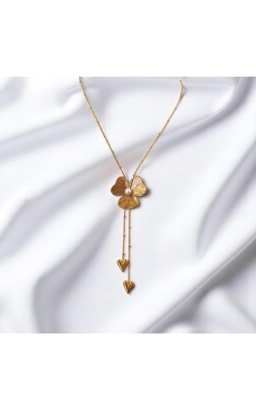 Κολιέ Ατσάλινο με Λουλούδι και Πέρλα