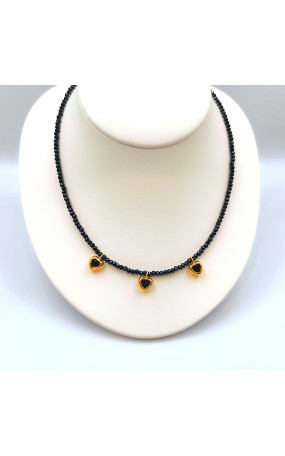 Κολιέ Μαύρα κρυσταλάκια και Καρδιές