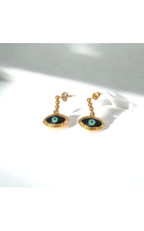 Σκουλαρίκια Ροζέτα Μαύρο Σμάλτο Μάτι