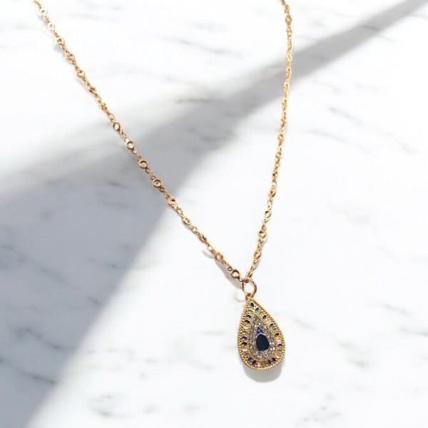 Κολιέ Μενταγιόν δάκρυ με πολύχρωμες πέτρες Κολιέ Μενταγιόν δάκρυ με πολύχρωμες πέτρες