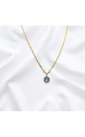 Κολιέ Ατσάλινο με Μοτίφ και γαλάζια λεπτομέρεια