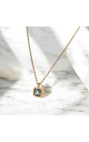 Κολιέ Τετράγωνο με μαύρο glitter