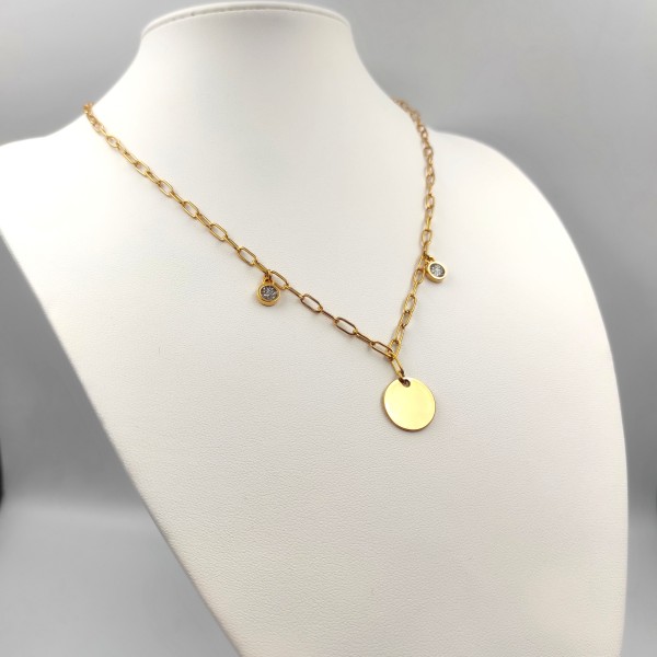 Κολιέ με Στρογγυλό Μενταγιόν και Λεπτομέρειες Ζιργκόν Κολιέ με Στρογγυλό Μενταγιόν και Λεπτομέρειες Ζιργκόν