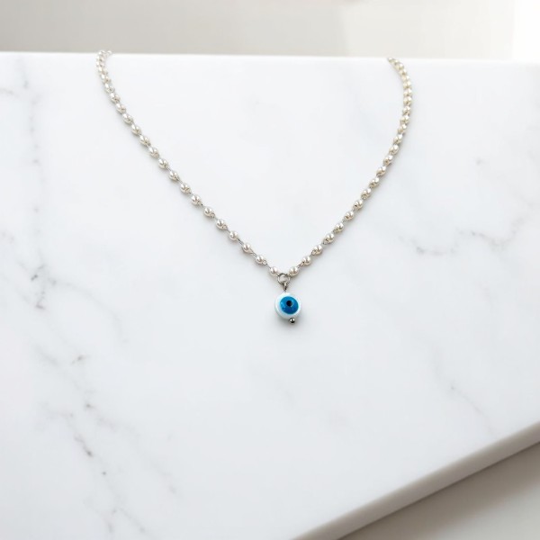 Κολιέ με Λευκές Πέρλες και Μάτι Κολιέ με Λευκές Πέρλες και Μάτι