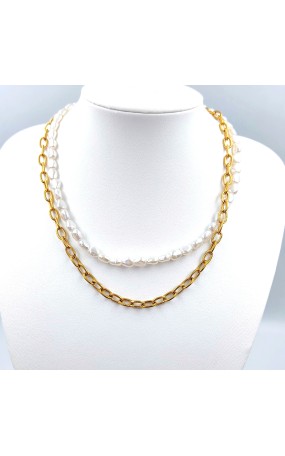 Κολιέ με Πέρλες, Αλυσίδα και Ενιαίο Κούμπωμα