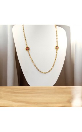 Κολιέ σε Στυλ '70s με Διπλά Στοιχεία σε Κοραλλί και Μωβ