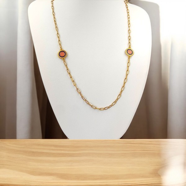 Κολιέ σε Στυλ '70s με Διπλά Στοιχεία σε Κοραλλί και Μωβ Κολιέ σε Στυλ '70s με Διπλά Στοιχεία σε Κοραλλί και Μωβ