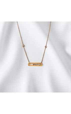 Κολιέ Ατσάλινη Μπάρα με Κινούμενη Λάμψη Χρυσό