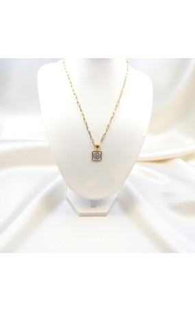 Κολιέ με Ατσάλινη Αλυσίδα και Τετράγωνο Μάτι