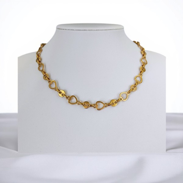 Κολιέ Ατσάλινο με καρδιές σε χρυσό κοντό Κολιέ Ατσάλινο με καρδιές σε χρυσό κοντό