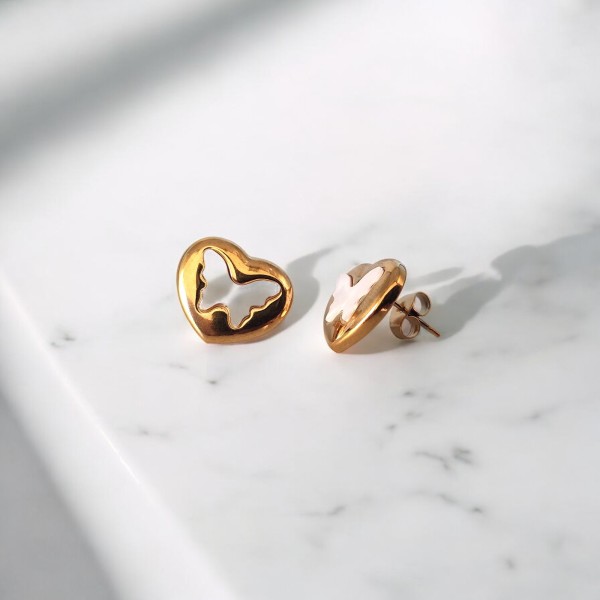 Σκουλαρίκια Καρδιά με Πεταλούδα από Φίλντισι Σκουλαρίκια Καρδιά με Πεταλούδα από Φίλντισι