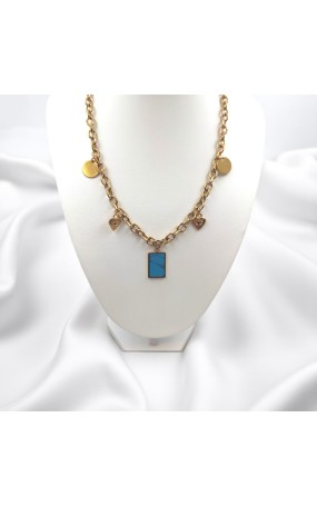 Κολιέ Ατσάλινο με Charms και Τυρκουάζ