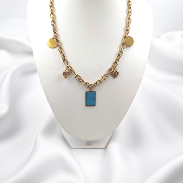 Κολιέ Ατσάλινο με Charms και Τυρκουάζ Κολιέ Ατσάλινο με Charms και Τυρκουάζ