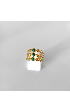 Ατσάλινο Δαχτυλίδι Τριπλής Σειράς με Πράσινο Μαλαχίτη