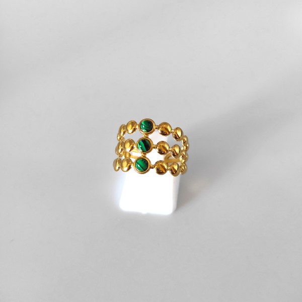 Ατσάλινο Δαχτυλίδι Τριπλής Σειράς με Πράσινο Μαλαχίτη Ατσάλινο Δαχτυλίδι Τριπλής Σειράς με Πράσινο Μαλαχίτη