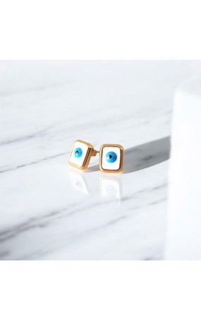 Σκουλαρίκια Μάτι Τυρκουάζ με Χρυσό Πλαίσιο