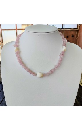 Κολιέ με Ροζ Χαλαζία & Φυσικά Μαργαριτάρια