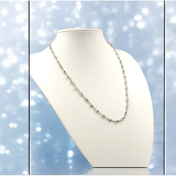 Κολιέ ατσάλινο με ματάκια λευκά Κολιέ ατσάλινο με ματάκια λευκά