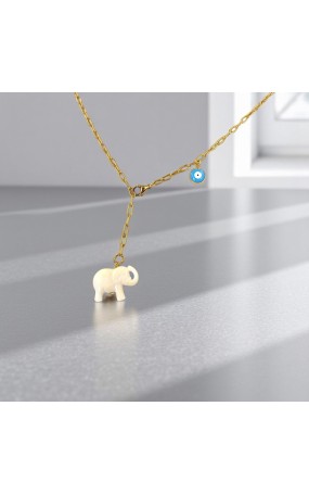 Κολιέ Μακρύ με Κρίκους με μοτίφ Ελέφαντα και Μάτακι