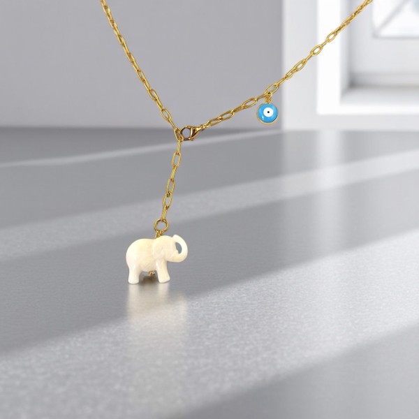 Κολιέ Μακρύ με Κρίκους με μοτίφ Ελέφαντα και Μάτακι Κολιέ Μακρύ με Κρίκους με μοτίφ Ελέφαντα και Μάτακι