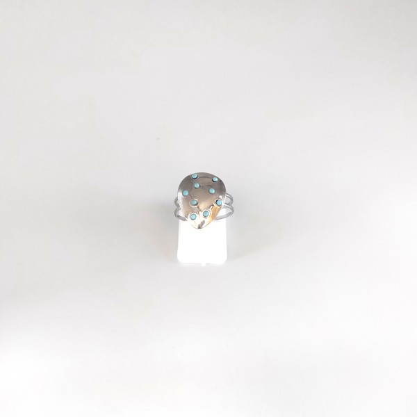 Ατσάλινο Δαχτυλίδι Σταγόνα με Τυρκουάζ Κουκίδες