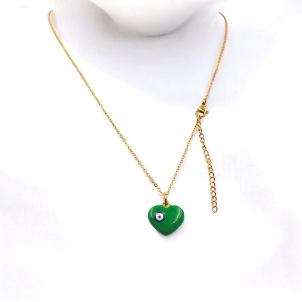 Κολιέ Πράσινη Καρδιά με Μάτι Κολιέ Πράσινη Καρδιά με Μάτι