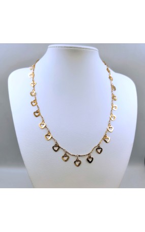Κολιέ Ατσάλινο με Χρυσές Κρεμαστές Καρδιές