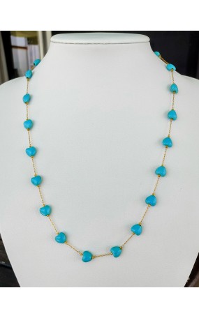 Κολιέ με Τυρκουάζ Καρδιές & Χρυσή Αλυσίδα