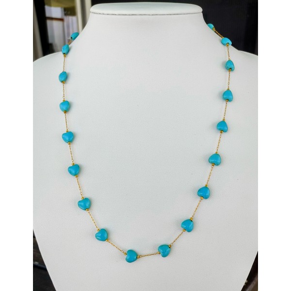 Κολιέ με Τυρκουάζ Καρδιές & Χρυσή Αλυσίδα Κολιέ με Τυρκουάζ Καρδιές & Χρυσή Αλυσίδα