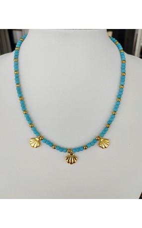 Boho Chic Κολιέ: Τιρκουάζ Χάντρες με Χρυσά Θαλασσινά Charms