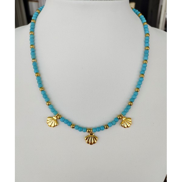 Boho Chic Κολιέ: Τιρκουάζ Χάντρες με Χρυσά Θαλασσινά Charms