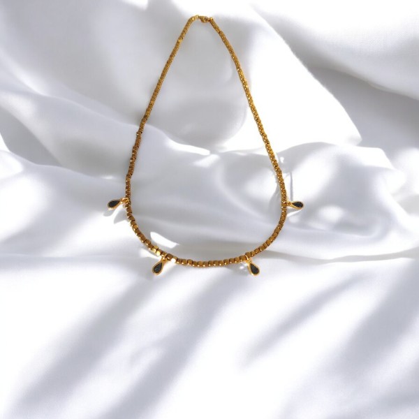 Κολιέ Ατσάλινο με Χρυσές Σταγόνες Κολιέ Ατσάλινο με Χρυσές Σταγόνες