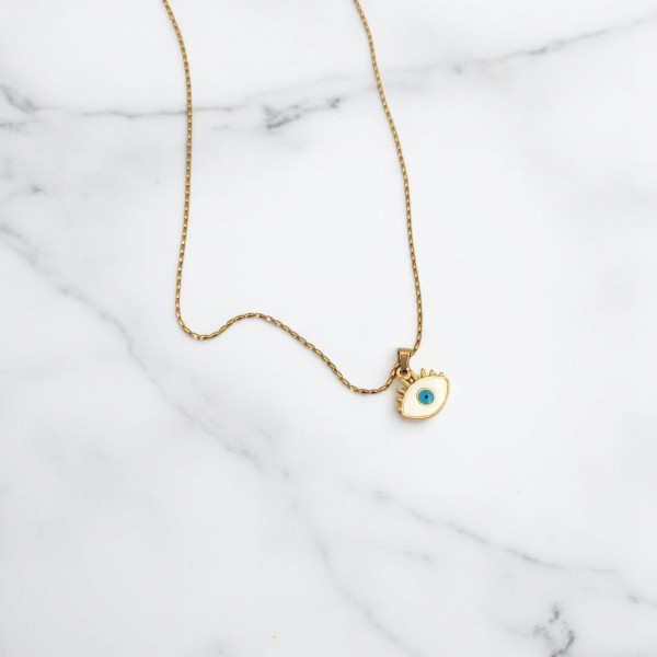 Κολιέ Ατσάλινο Λευκό Μάτι με Βλεφαρίδες