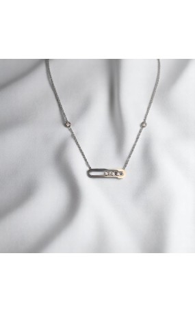 Κολιέ Ατσάλινη Μπάρα με Κινούμενη Λάμψη Ασημί