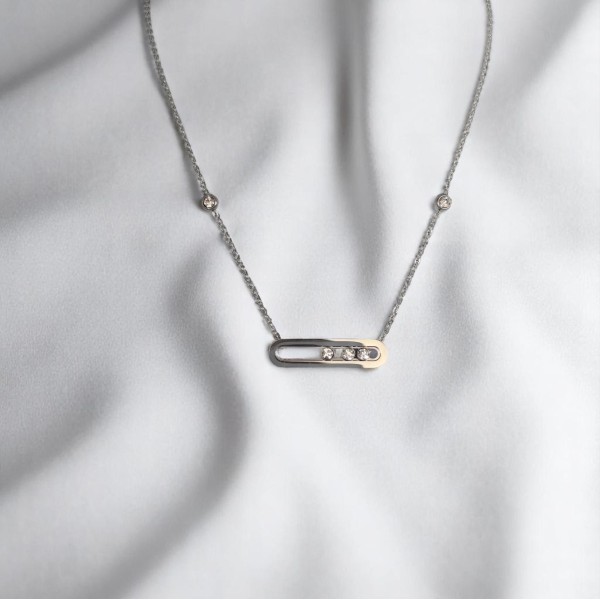 Κολιέ Ατσάλινη Μπάρα με Κινούμενη Λάμψη Ασημί Κολιέ Ατσάλινη Μπάρα με Κινούμενη Λάμψη Ασημί