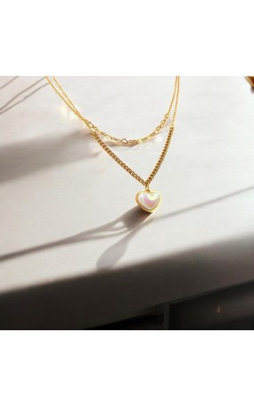 Κολιέ με Διπλή Αλυσίδα και Περλέ Καρδιά
