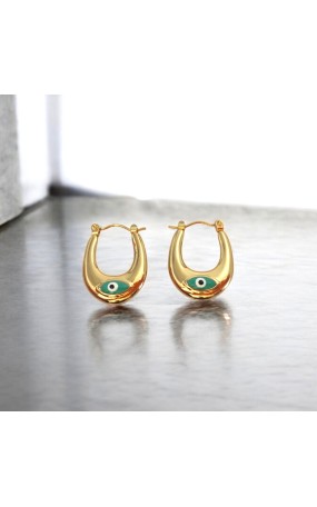 Σκουλαρίκια Κρίκος με Μάτι Σμάλτο χρυσό
