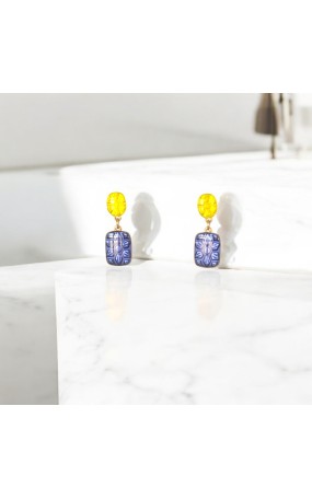 Σκουλαρίκια Μπλε Αρμονία με Κίτρινη Λάμψη