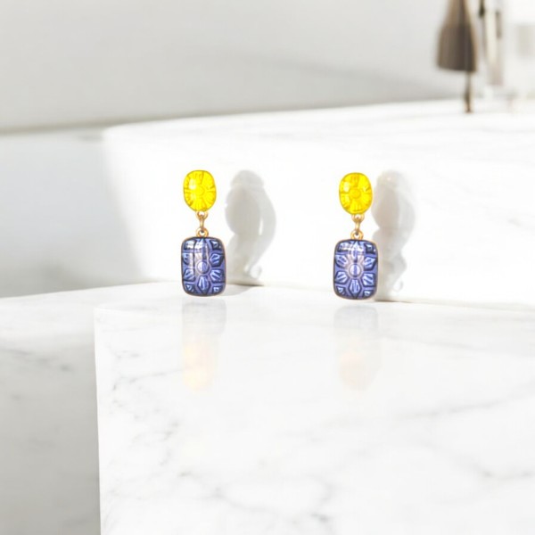 Σκουλαρίκια Μπλε Αρμονία με Κίτρινη Λάμψη Σκουλαρίκια Μπλε Αρμονία με Κίτρινη Λάμψη