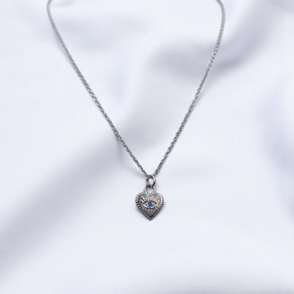 Κολιέ Ατσάλινο με Μοτίφ Καρδιά και Γαλάζιο Κρυσταλλάκι Κολιέ Ατσάλινο με Μοτίφ Καρδιά και Γαλάζιο Κρυσταλλάκι