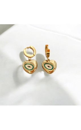 Σουλαρίκια κρεμαστή Καρδιά και πράσινο μάτι