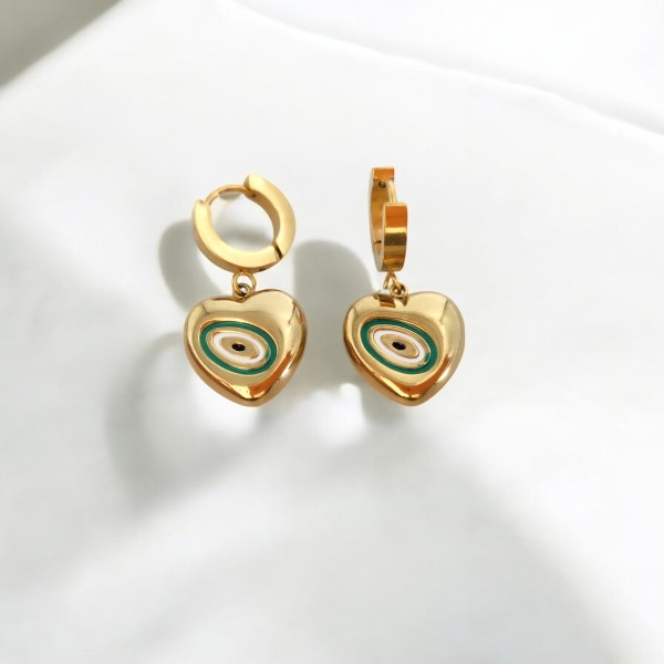 Σουλαρίκια κρεμαστή Καρδιά και πράσινο μάτι Σουλαρίκια κρεμαστή Καρδιά και πράσινο μάτι